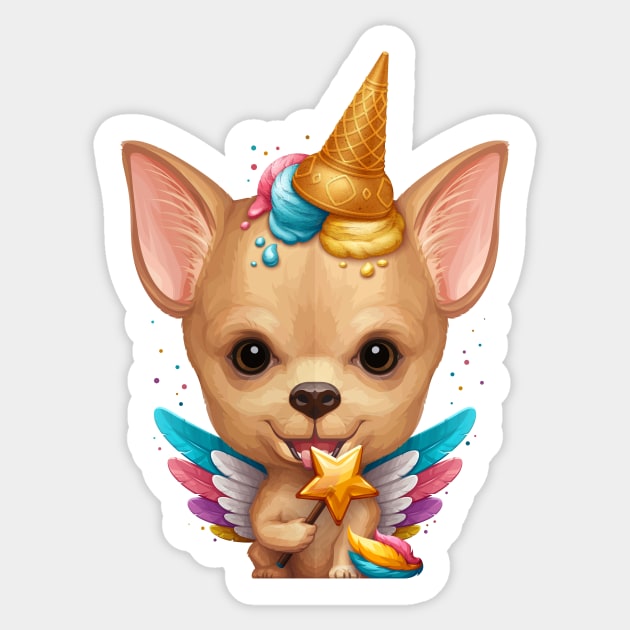 Fawn Smooth Coat Chihuahua Ice Cream Unicorn Sticker by stonemask